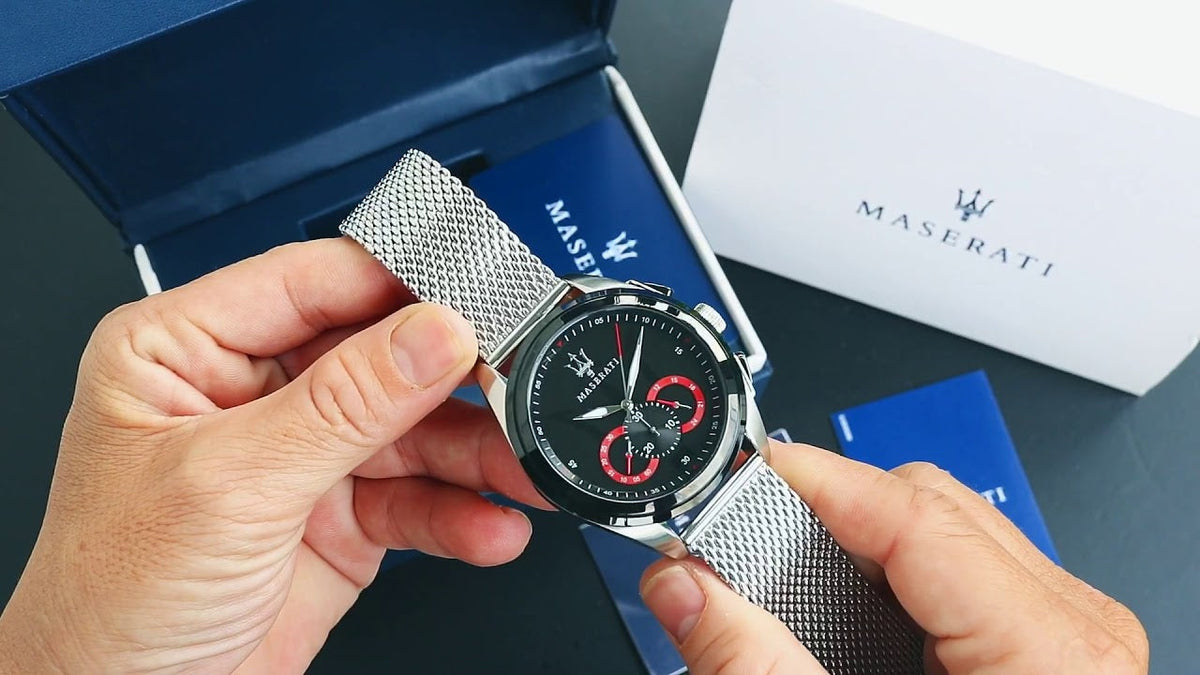  Shop Authentic Maserati Traguardo Black Dial Silver Mesh Bracelet Watch For Men - R8873612005 - Luxxuri