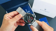  Shop Authentic Maserati Traguardo Black Dial Silver Mesh Bracelet Watch For Men - R8873612005 - Luxxuri
