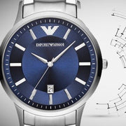  Shop Authentic Emporio Armani Renato Blue Dial Silver Steel Strap Watch For Men - AR2477 - Luxxuri
