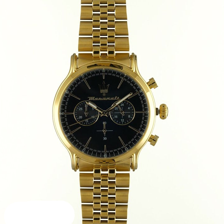  Shop Authentic Maserati Epoca Chronograph Black Dial Gold Steel Strap Watch For Men - R8873618023 - Luxxuri