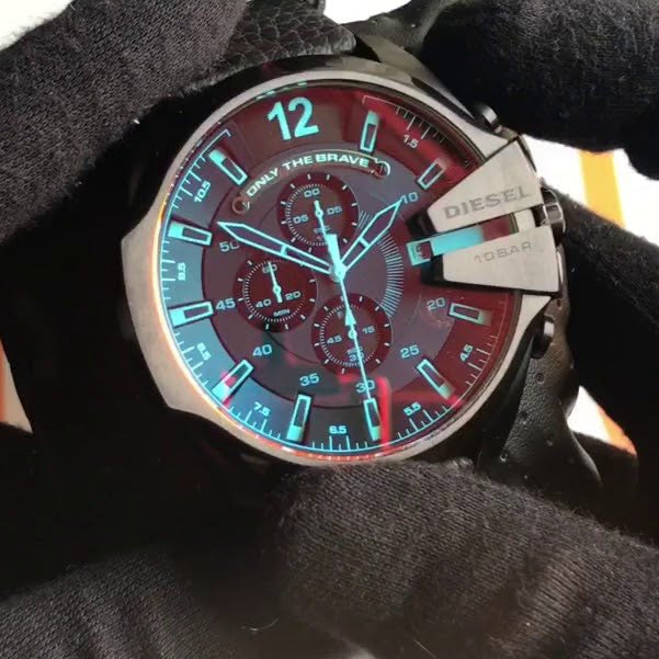  Shop Authentic Diesel Mega Chief Black Dial Black Leather Strap Watch For Men - DZ4323 - Luxxuri