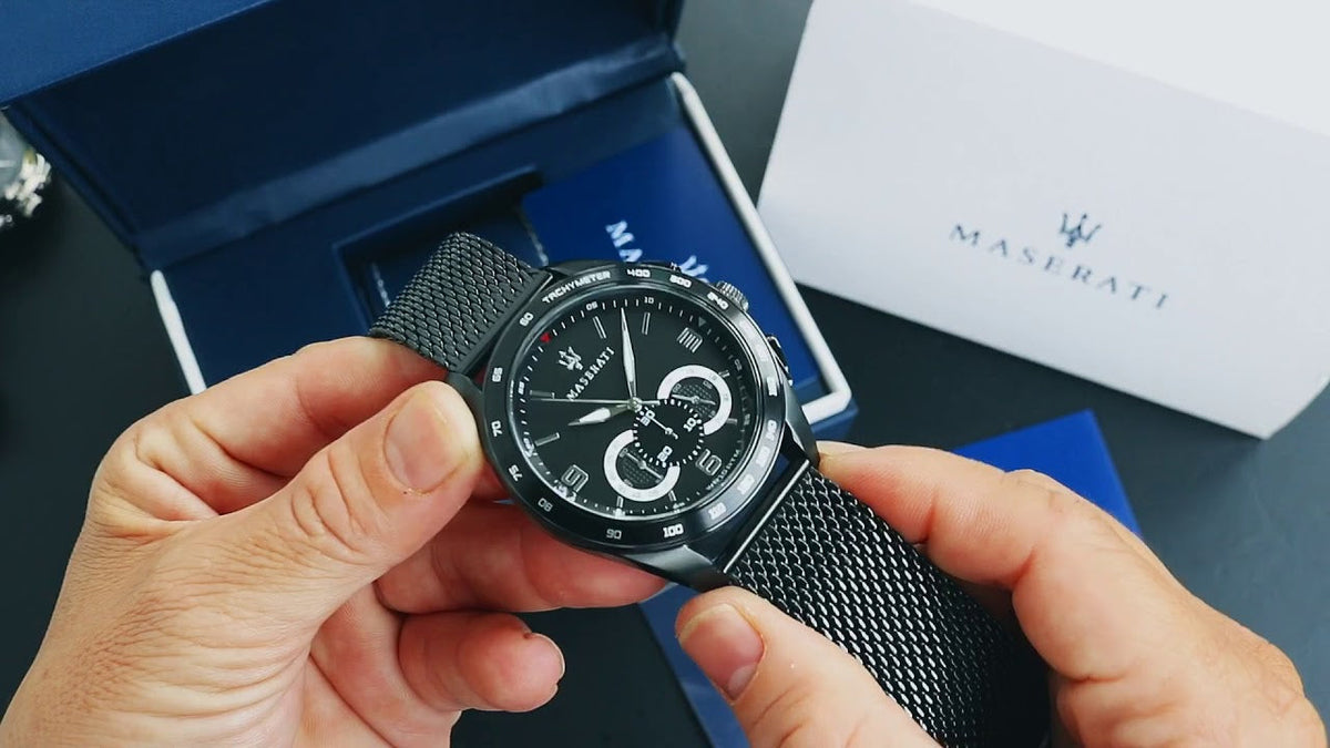  Shop Authentic Maserati Traguardo Chronograph Black Dial Black Mesh Bracelet Watch For Men - R8873612031 - Luxxuri