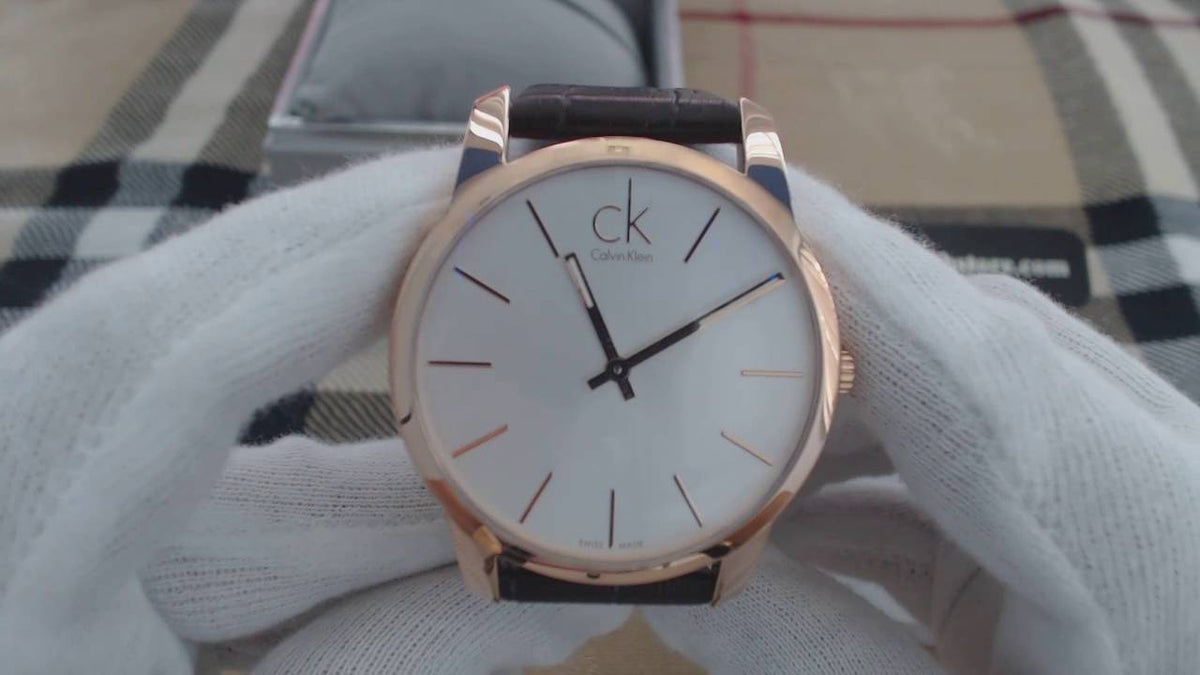  Shop Authentic Calvin Klein City White Dial Brown Leather Strap Watch for Men - K2G21629 - Luxxuri