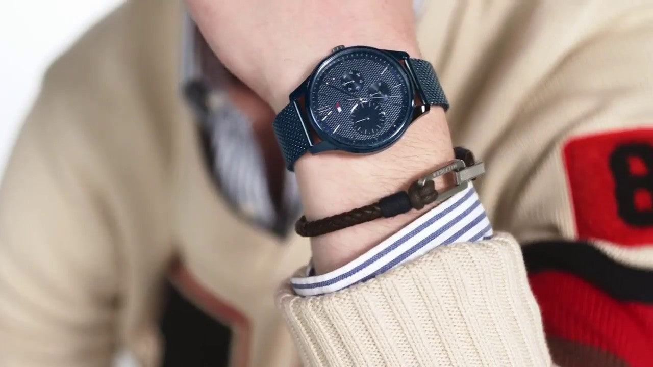  Shop Authentic Tommy Hilfiger Damon Quartz Blue Dial Blue Mesh Bracelet Watch for Men - 1791421 - Luxxuri