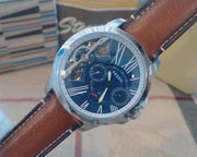  Shop Authentic Fossil Grant Twist Multifunction Blue Dial Brown Leather Strap Watch for Men - ME1161 - Luxxuri