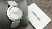  Shop Authentic Calvin Klein Steady Silver Dial White Leather Strap Watch for Women - K7Q211L6 - Luxxuri