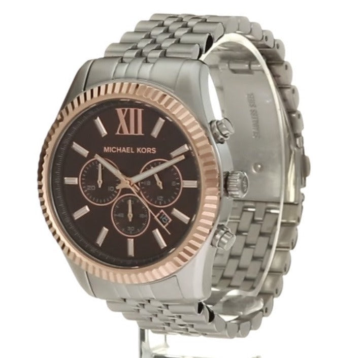  Shop Authentic Michael Kors Lexington Chronograph Brown Dial Silver Steel Strap Watch For Men - MK8732 - Luxxuri
