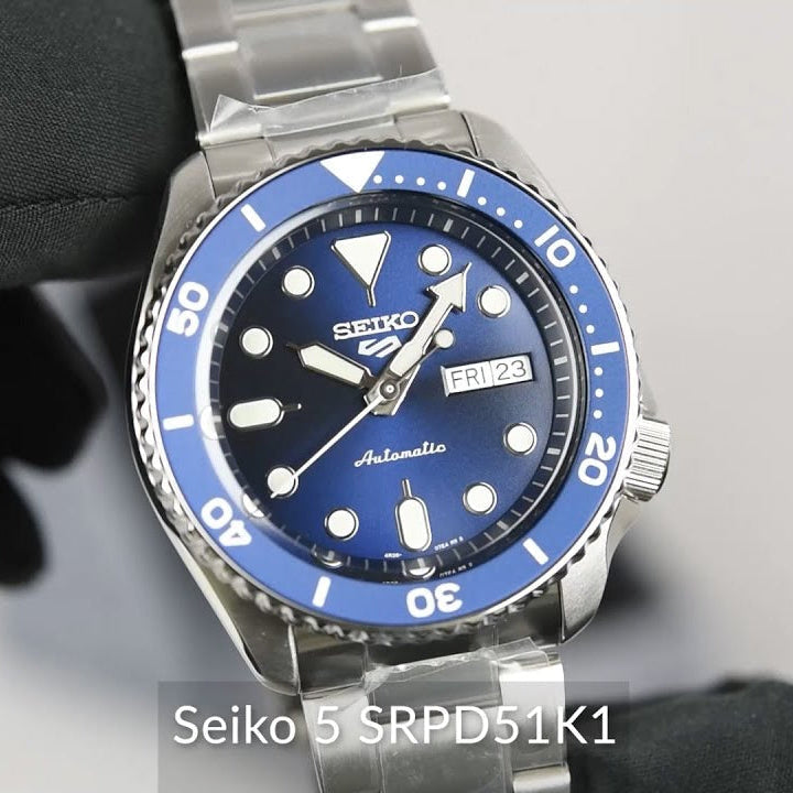  Shop Authentic Seiko 5 Sports Automatic Analog Blue Dial Silver Steel Strap Watch For Men - SRPD51K1 - Luxxuri