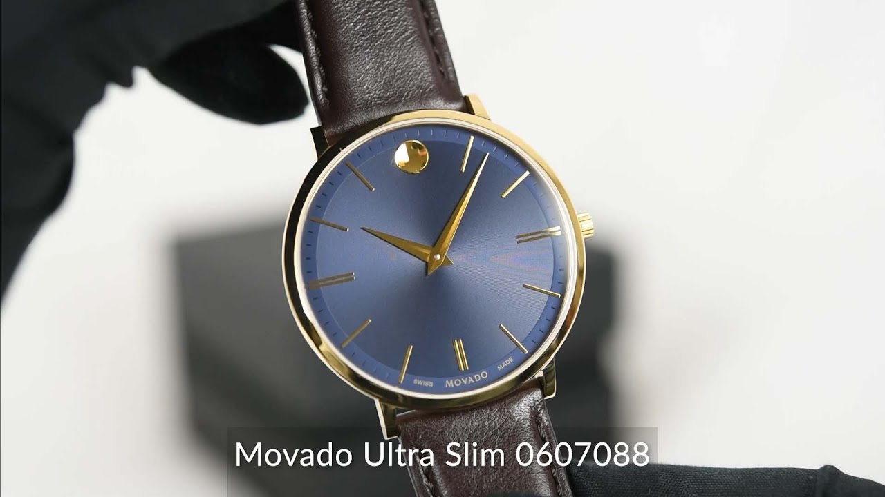  Shop Authentic Movado Ultra Slim Blue Dial Brown Leather Strap Watch For Men - 0607088 - Luxxuri