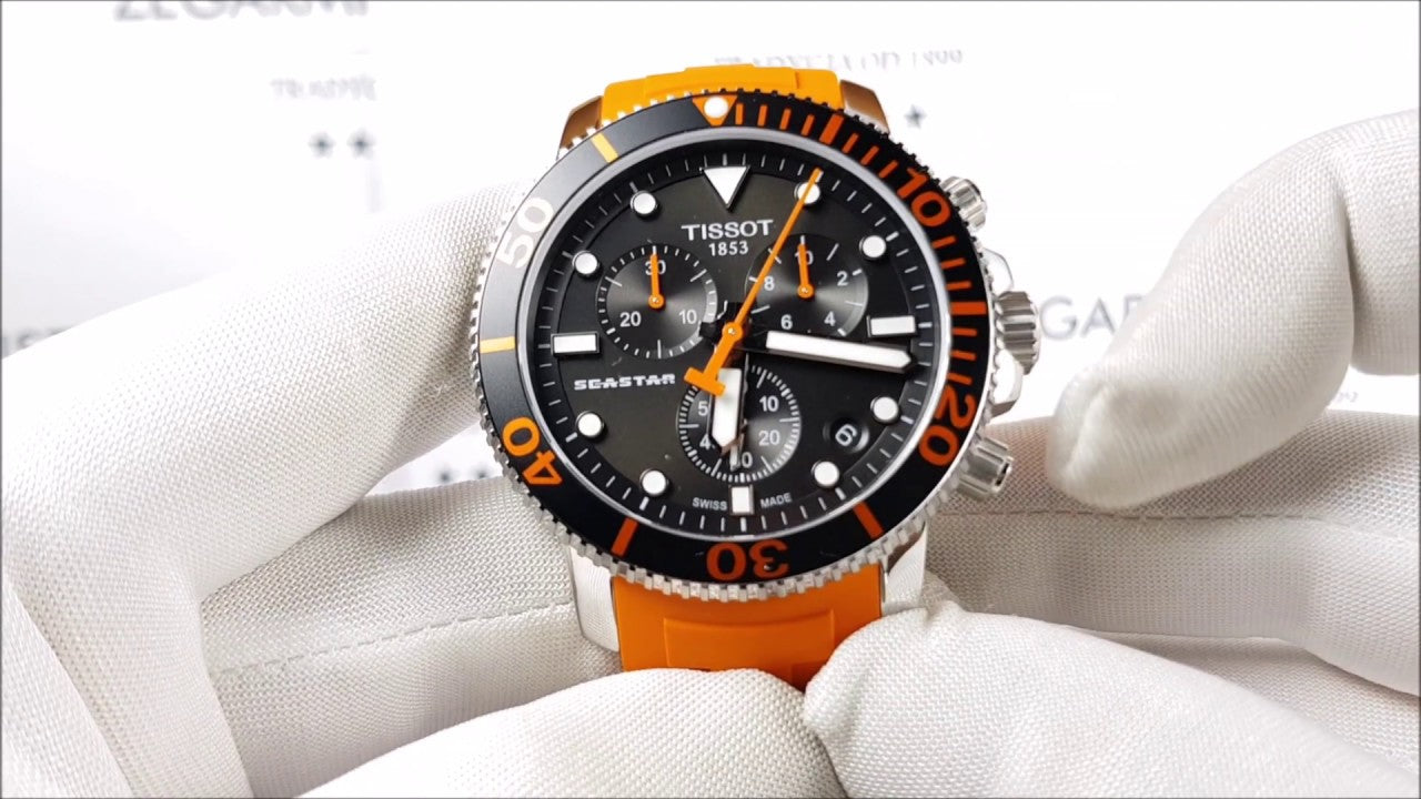  Shop Authentic Tissot Seastar 1000 Chronograph Black Dial Orange Rubber Strap Watch For Men - T120.417.17.051.01 - Luxxuri