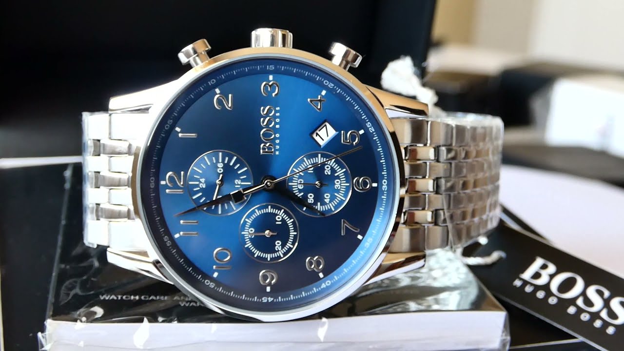  Shop Authentic Hugo Boss Navigator Chronograph Blue Dial Silver Steel Strap Watch for Men - 1513498 - Luxxuri