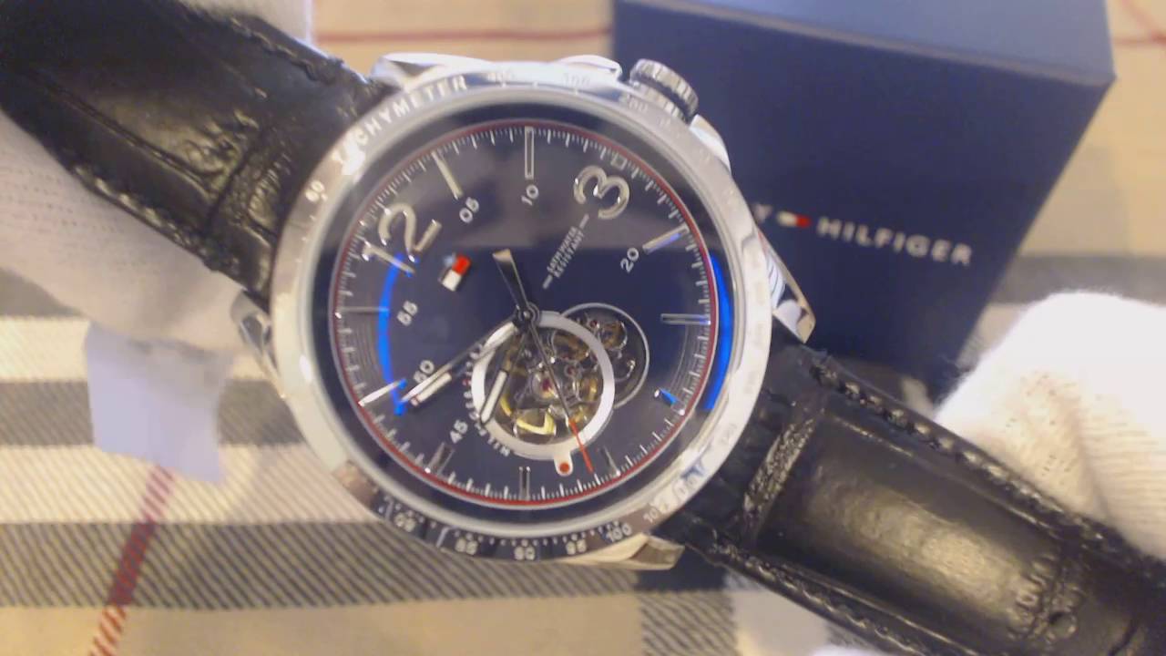  Shop Authentic Tommy Hilfiger Spencer Skeleton Black Dial Black Leather Strap Watch for Men - 1791641 - Luxxuri