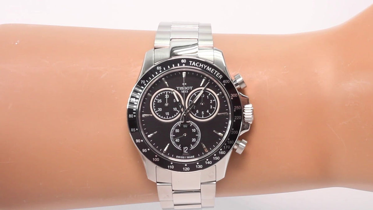  Shop Authentic Tissot V8 Quartz Chronograph Black Dial Silver Steel Strap Watch For Men - T106.417.11.051.00 - Luxxuri