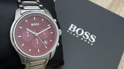  Shop Authentic Hugo Boss One Chronograph Red Dial Grey Steel Strap Watch For Men - 1514000 - Luxxuri