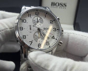  Shop Authentic Hugo Boss Aeroliner Chronograph White Dial Silver Steel Strap Watch For Men - 1512445 - Luxxuri