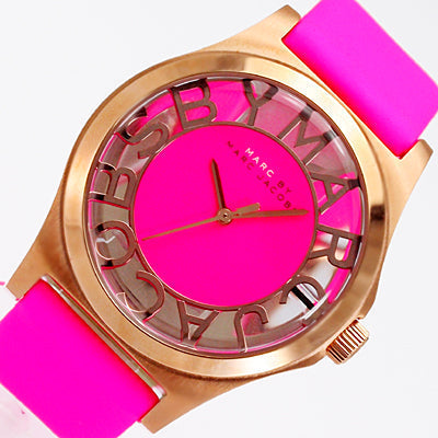  Shop Authentic Marc Jacobs Henry Skeleton Pink Dial Pink Leather Strap Watch for Women - MBM1243 - Luxxuri