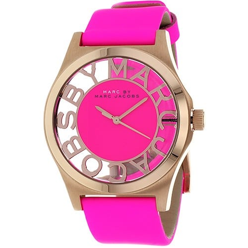  Shop Authentic Marc Jacobs Henry Skeleton Pink Dial Pink Leather Strap Watch for Women - MBM1243 - Luxxuri