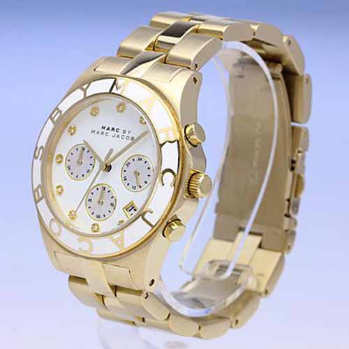  Shop Authentic Marc Jacobs Blade Chronograph White Dial Gold Steel Strap Watch for Women - MBM3081 - Luxxuri