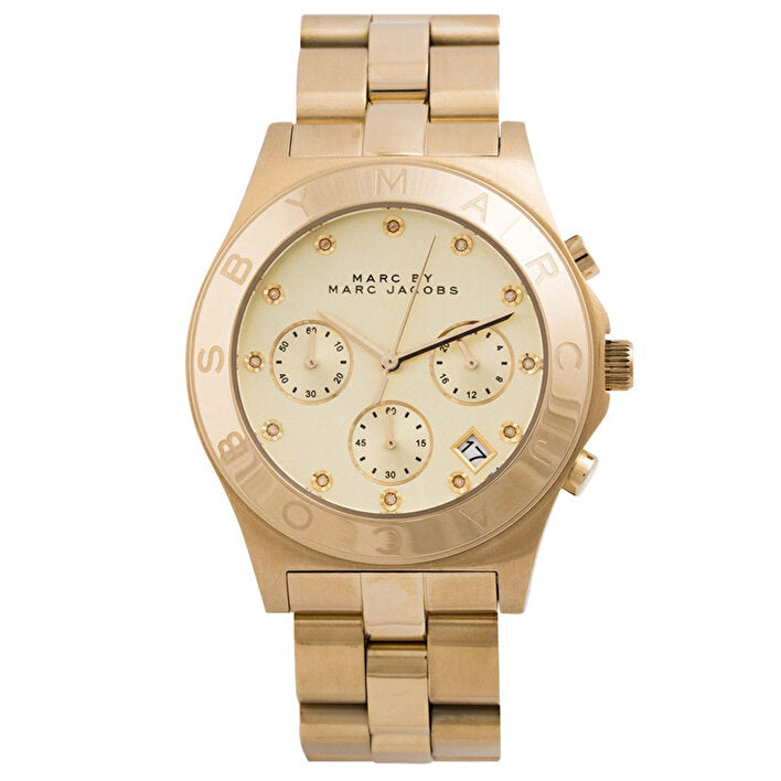  Shop Authentic Marc Jacobs Blade Chronograph Gold Dial Gold Steel Strap Watch for Women - MBM3101 - Luxxuri