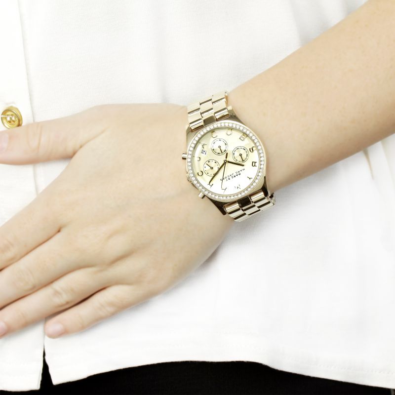  Shop Authentic Marc Jacobs Henry Chronograph Gold Dial Gold Steel Strap Watch for Women - MBM3105 - Luxxuri