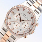 Shop Authentic Marc Jacobs Henry Chronograph Silver Dial Two Tone Steel Strap Watch for Women - MBM3106 - Luxxuri