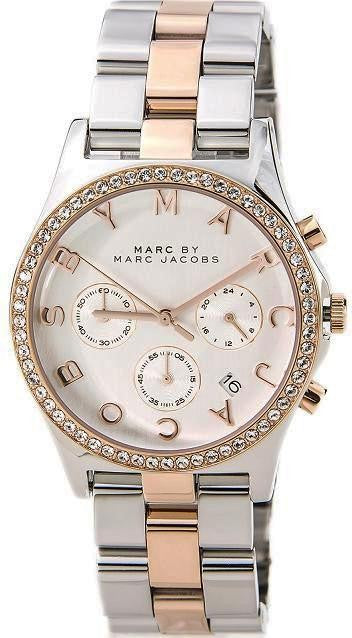  Shop Authentic Marc Jacobs Henry Chronograph Silver Dial Two Tone Steel Strap Watch for Women - MBM3106 - Luxxuri