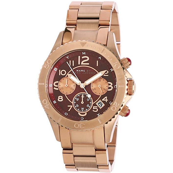  Shop Authentic Marc Jacobs Rock Chronograph Mother of Pearl Red Dial Rose Gold Steel Strap Unisex Watch - MBM3251 - Luxxuri