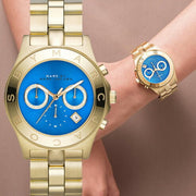  Shop Authentic Marc Jacobs Blade Chronograph Blue Dial Gold Steel Strap Watch for Women - MBM3307 - Luxxuri