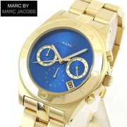  Shop Authentic Marc Jacobs Blade Chronograph Blue Dial Gold Steel Strap Watch for Women - MBM3307 - Luxxuri