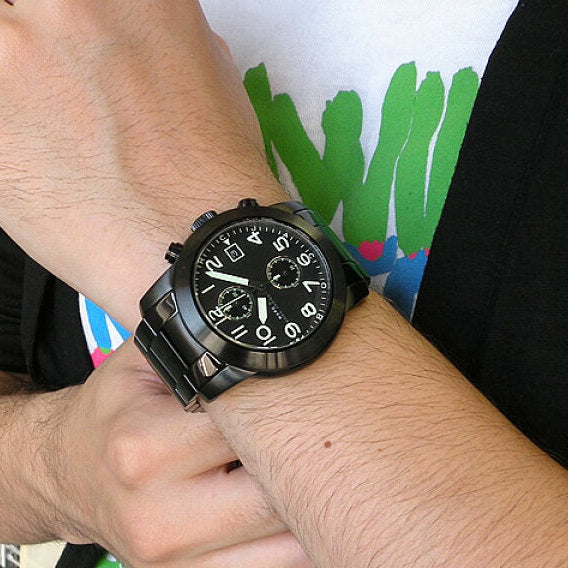  Shop Authentic Marc Jacobs Larry Chronograph Black Dial Black Steel Strap Watch for Men - MBM5032 - Luxxuri