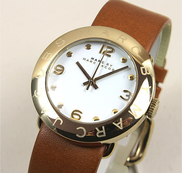  Shop Authentic Marc Jacobs Amy White Dial Brown Leather Strap Watch for Women - MBM8574 - Luxxuri