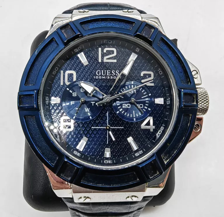  Shop Authentic Guess Rigor Multifunction Chronograph Blue Dial Blue Leather Strap Watch For Men - W0040G7 - Luxxuri