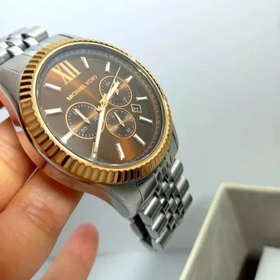  Shop Authentic Michael Kors Lexington Chronograph Brown Dial Silver Steel Strap Watch For Men - MK8732 - Luxxuri
