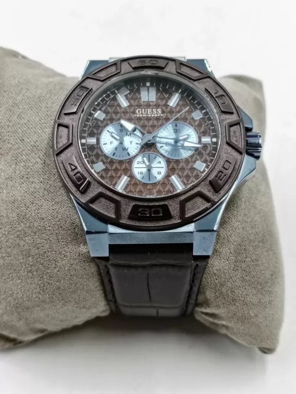  Shop Authentic Guess Force Quartz Brown Dial Brown Leather Strap Watch For Men - W0674G5 - Luxxuri