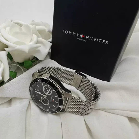  Shop Authentic Tommy Hilfiger Jordan Chronograph Black Dial Silver Mesh Strap Watch For Men - 1792092 - Luxxuri
