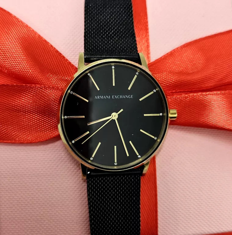  Shop Authentic Armani Exchange Lola Three Hand Black Dial Black Mesh Strap Watch For Women - AX5548 - Luxxuri