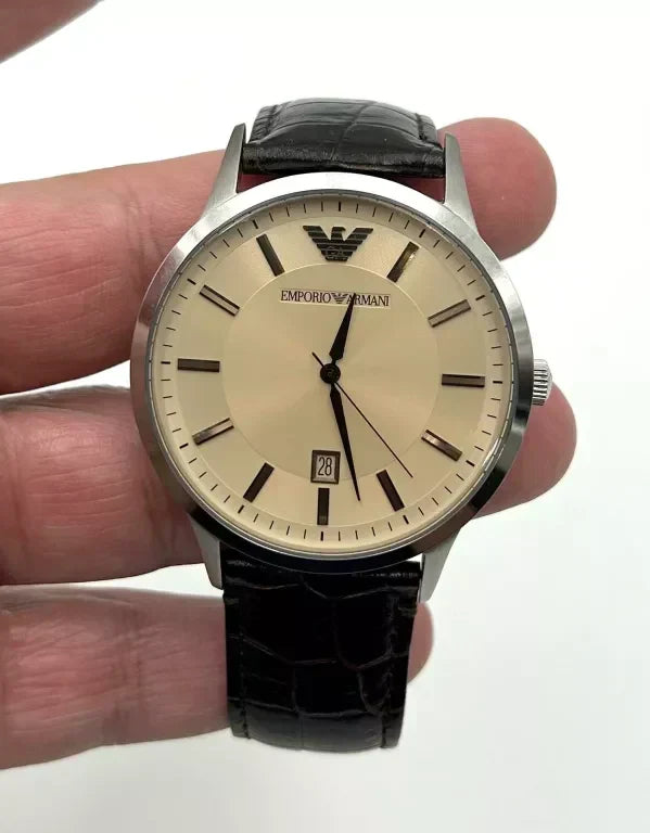 Shop Authentic Emporio Armani Classic Quartz Brown Dial Brown Leather Strap Watch For Men - AR2427 - Luxxuri