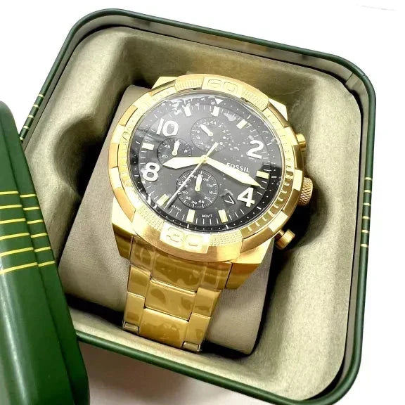  Shop Authentic Fossil Bronson Chronograph Black Dial Gold Steel Strap Watch for Men - FS5877 - Luxxuri