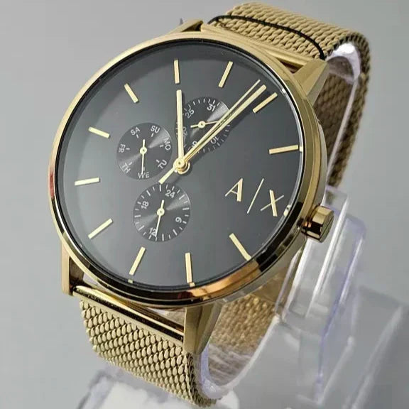  Shop Authentic Armani Exchange Cayde Chronograph Black Dial Gold Mesh Strap Watch For Men - AX2715 - Luxxuri