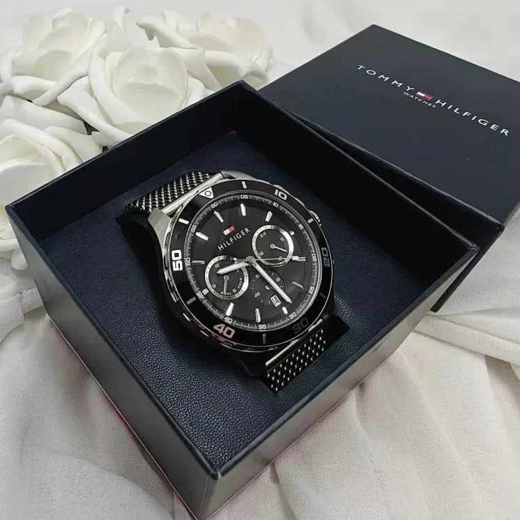  Shop Authentic Tommy Hilfiger Jordan Chronograph Black Dial Silver Mesh Strap Watch For Men - 1792092 - Luxxuri