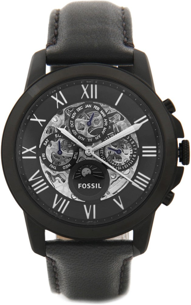  Shop Authentic Fossil Grant Automatic Black Dial Black Leather Strap Watch for Men - ME3028 - Luxxuri