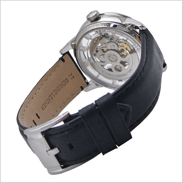  Shop Authentic Fossil Townsman Automatic Skeleton Silver Dial Black Leather Strap Watch for Men - ME3041 - Luxxuri