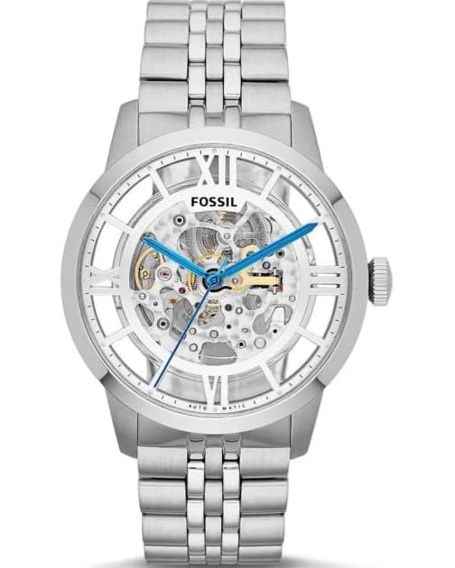  Shop Authentic Fossil Townsman Automatic Skeleton Silver Dial Silver Steel Strap Watch for Men - ME3044 - Luxxuri