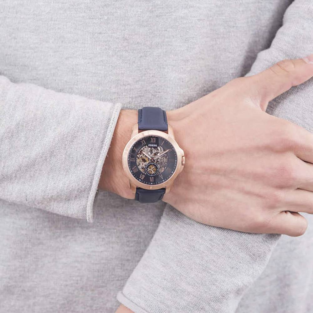  Shop Authentic Fossil Grant Mechanical Blue Dial Blue Leather Strap Watch for Men - ME3054 - Luxxuri