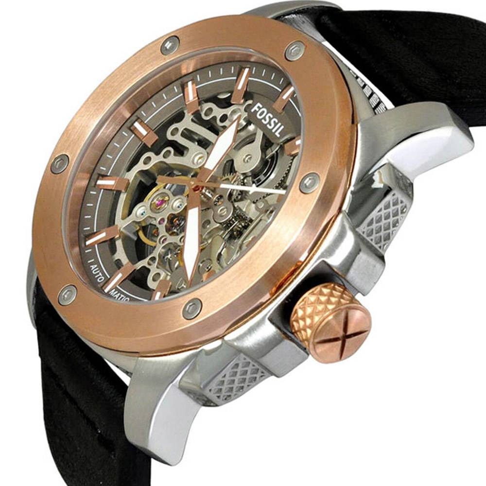  Shop Authentic Fossil Modern Machine Automatic Skeleton Dial Black Leather Strap Watch for Men - ME3082 - Luxxuri