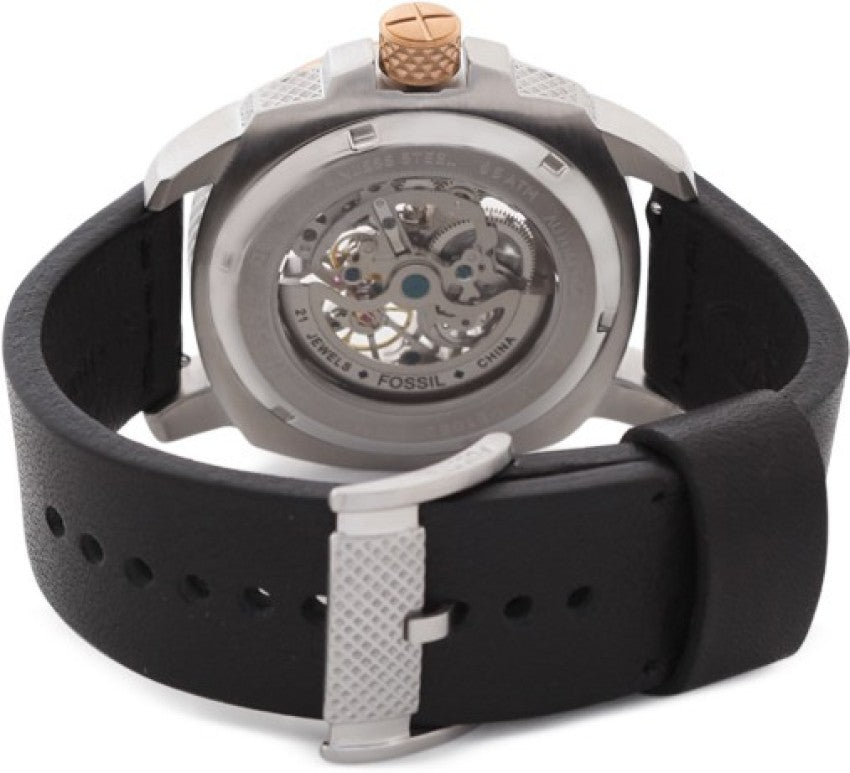  Shop Authentic Fossil Modern Machine Automatic Skeleton Dial Black Leather Strap Watch for Men - ME3082 - Luxxuri