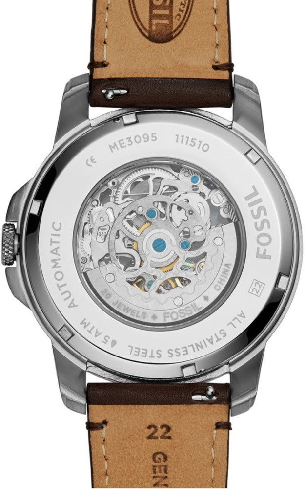  Shop Authentic Fossil Grant Automatic Skeleton Black Dial Brown Leather Strap Watch for Men - ME3095 - Luxxuri