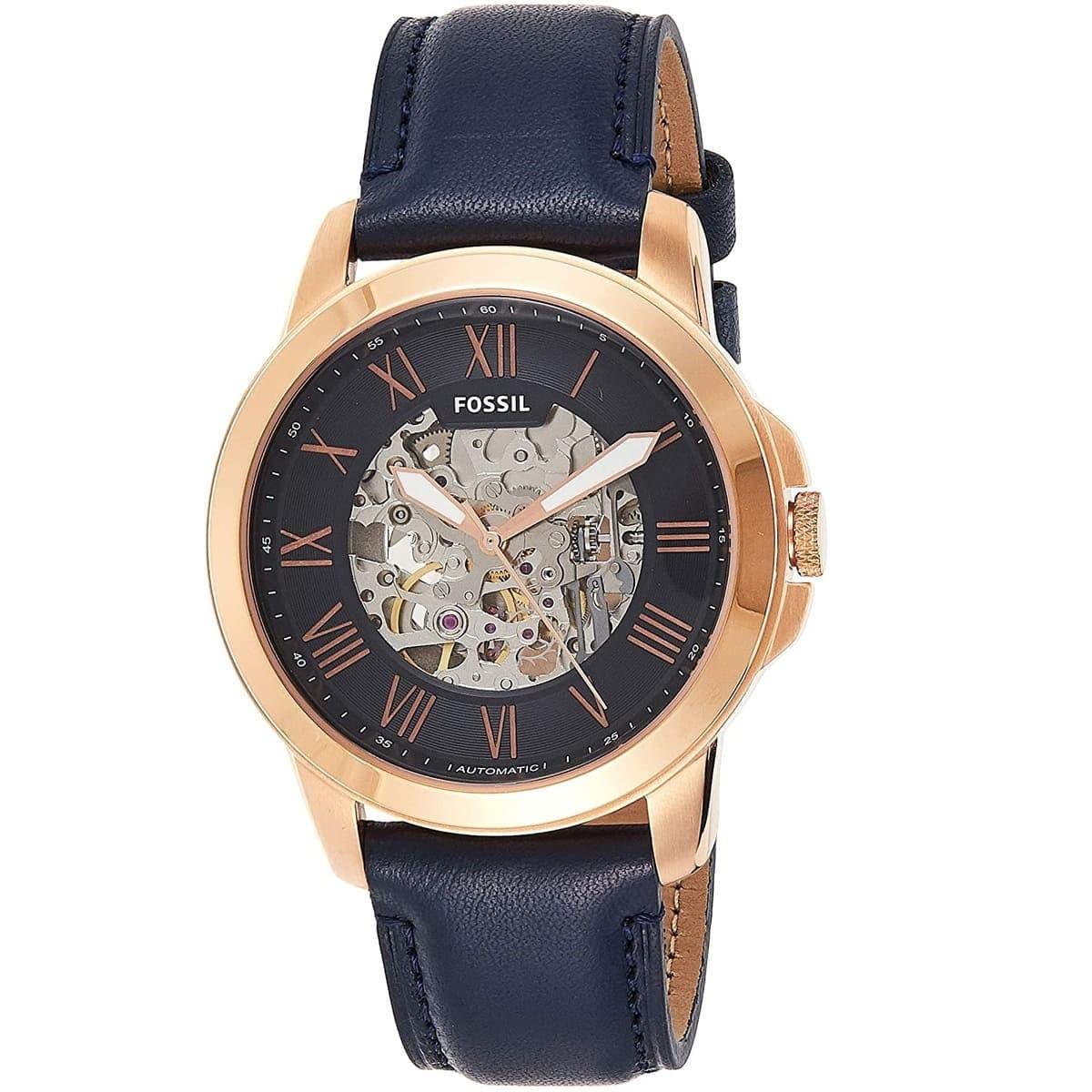  Shop Authentic Fossil Grant Automatic Skeleton Blue Dial Blue Leather Strap Watch for Men - ME3102 - Luxxuri