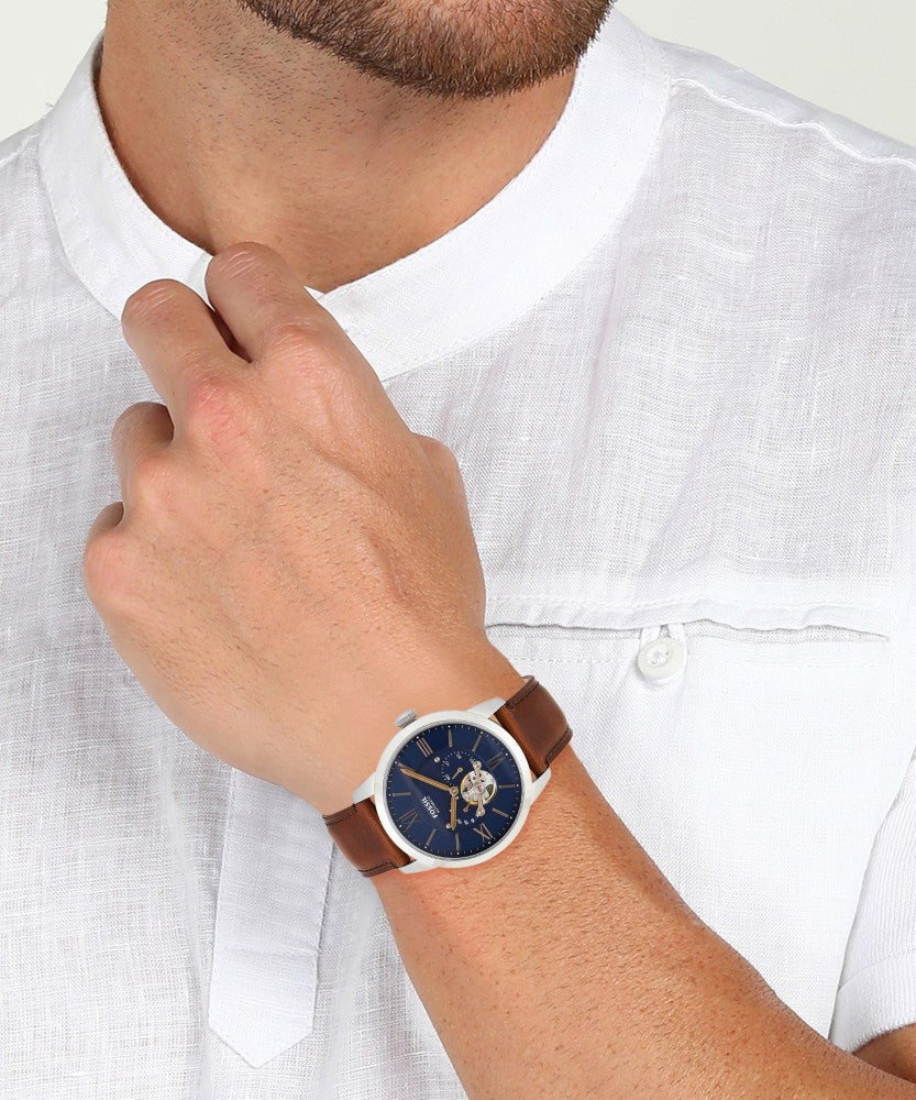  Shop Authentic Fossil Townsman Automatic Blue Dial Brown Leather Strap Watch for Men - ME3110 - Luxxuri