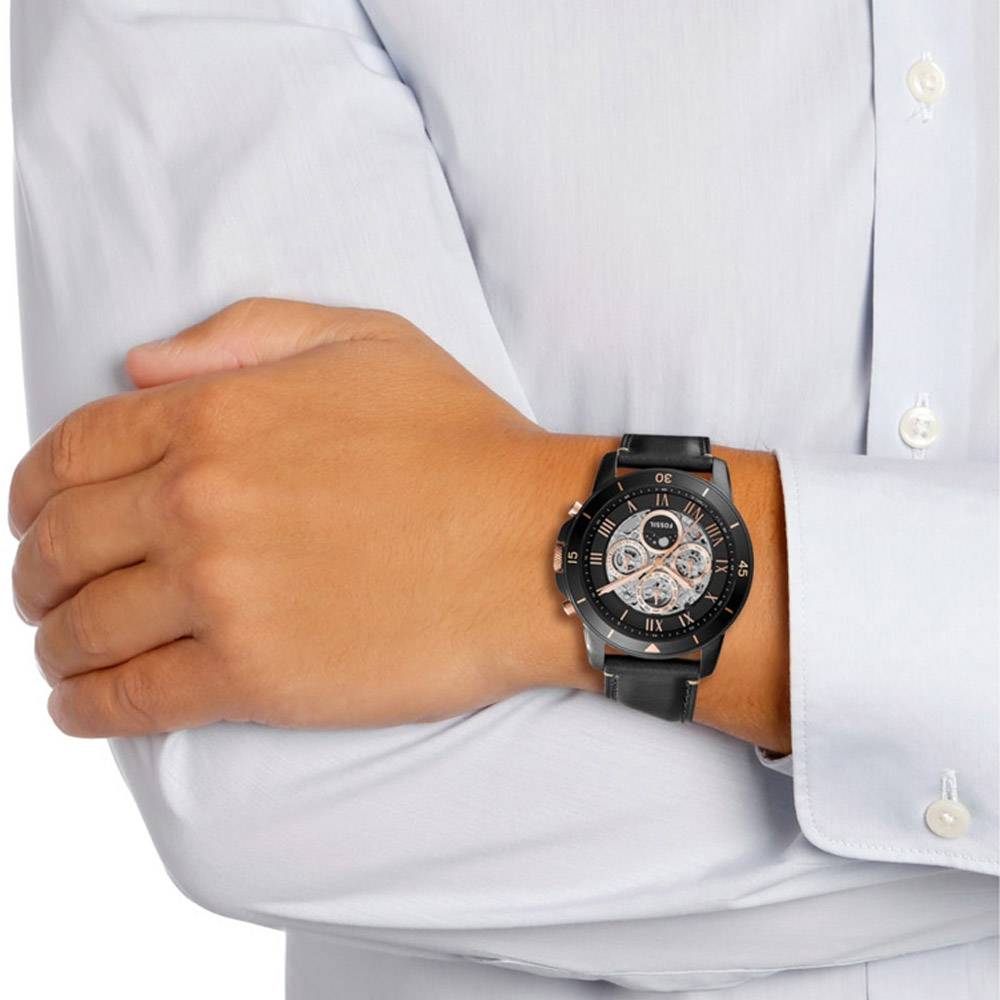  Shop Authentic Fossil Grant Sport Automatic Skeleton Black Dial Black Leather Strap Watch for Men - ME3138 - Luxxuri